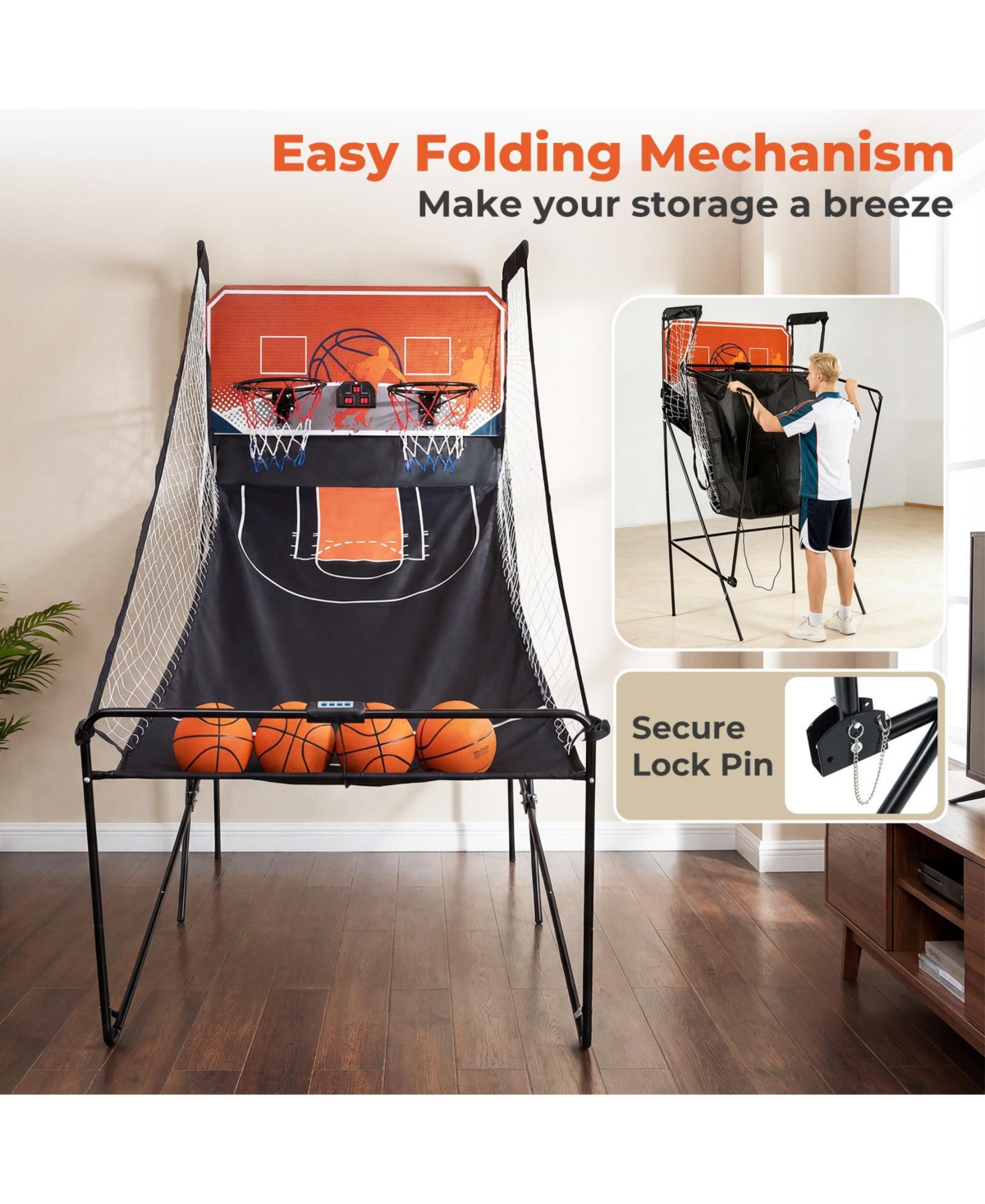 Mecale Basketball Arcade Game Collection Kids Foldable Game with 8 Modes