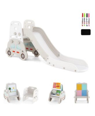 5-in-1 Toddler Slide Set with Art Easel, Stool and Book Rack