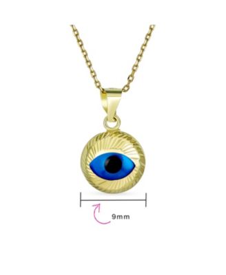 Turkish Spiritual Round 3D 14K Gold Evil Eye Necklace Pendant Charm Chain Not Included