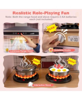 Dual-Sided Kids Play Kitchen with Water Dispenser & Range Hood for Ages 3