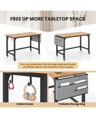 2 PCS Rolling Computer Desk Metal Frame PC Laptop Table Wood Top Study Workstation