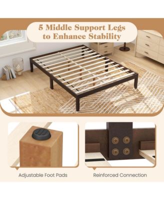 Queen Size Wooden Platform Bed Frame 14" with Rubber Wood Legs Under-bed Storage