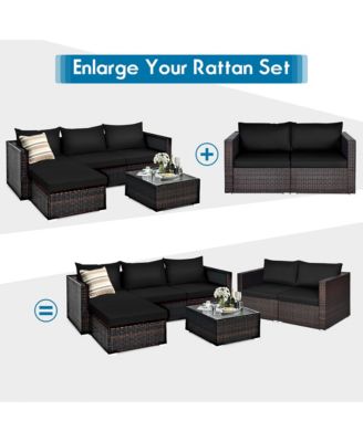 4PCS Patio Rattan Corner Sofa Sectional Furniture Set Black Cushion