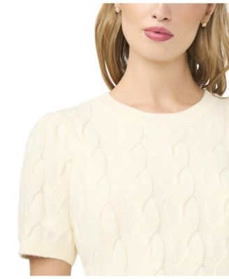 Women's Cable Puff-Sleeve Crew Neck Sweater