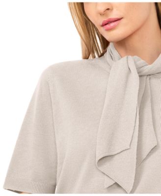 Women's Tie Neck Short-Sleeve Sweater
