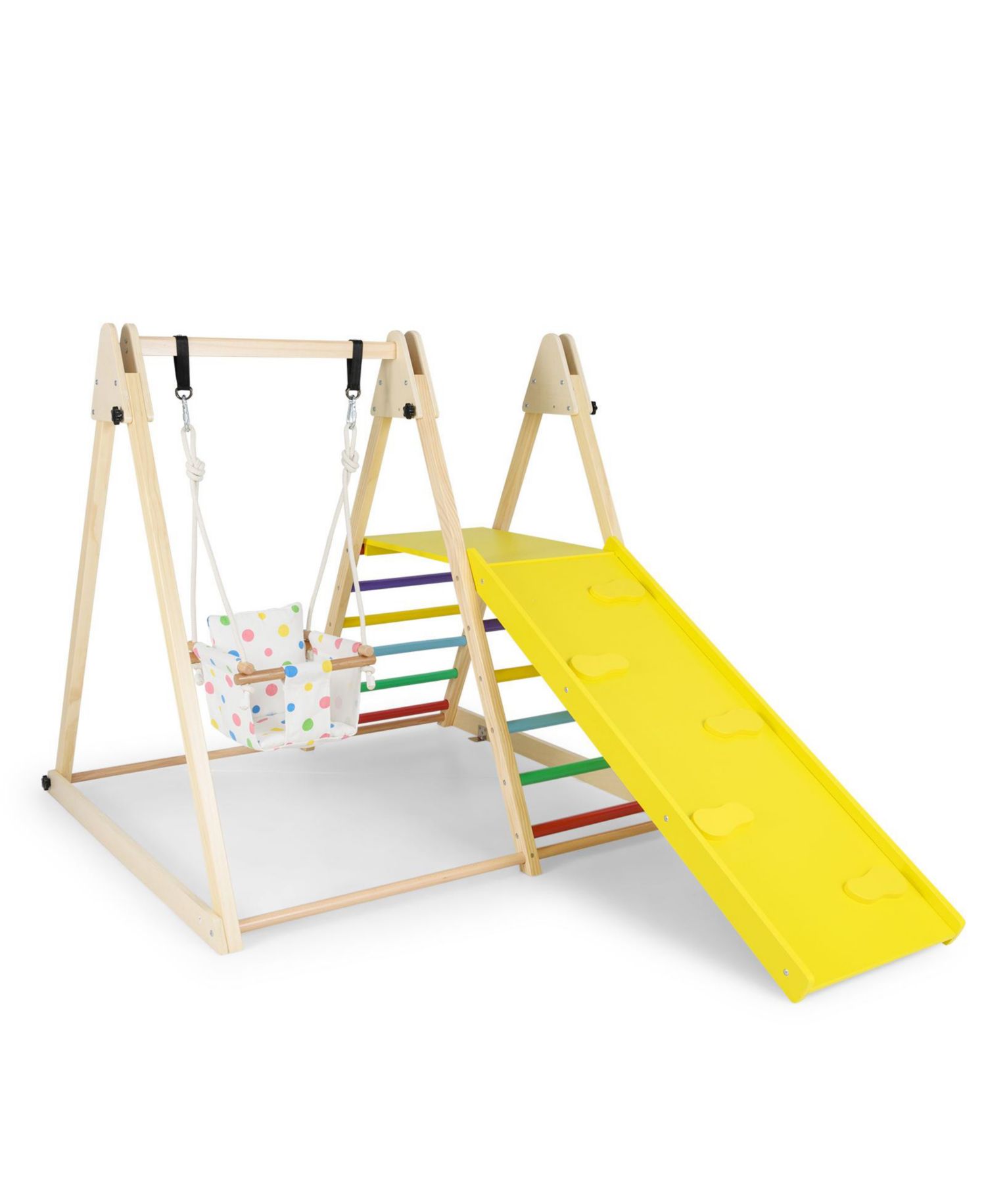 4-in-1 Indoor Jungle Gym Montessori-Inspired Swing, Ladder, Platform and Ramp, 4-Piece Set