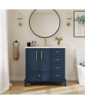 36" Bathroom Vanity with Ceramic Sink, Solid Wood MDF Cabinet, 4 Drawers Ample Storage for Modern Vintage Bathrooms