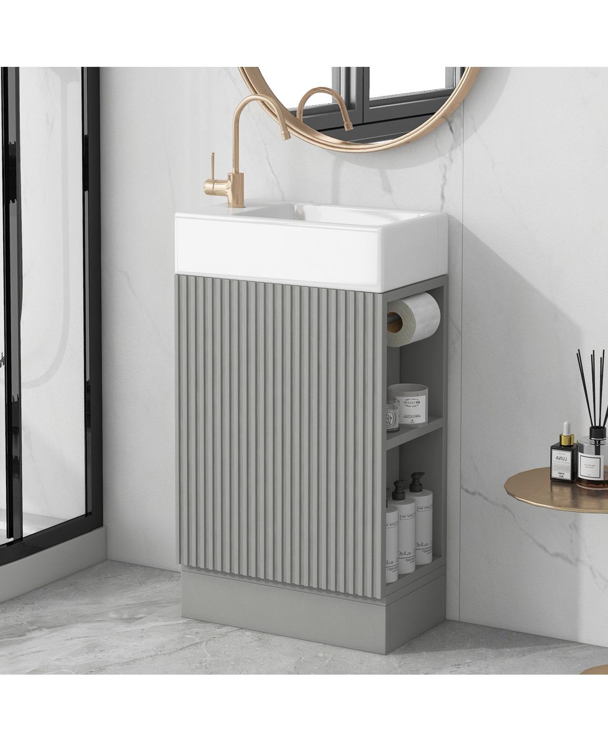 Sillysis 18.6" Bathroom Vanity with Sink, Mdf Storage Cabinet, Two-Tier Shelf & Left or Right Orientation for Small Bathrooms