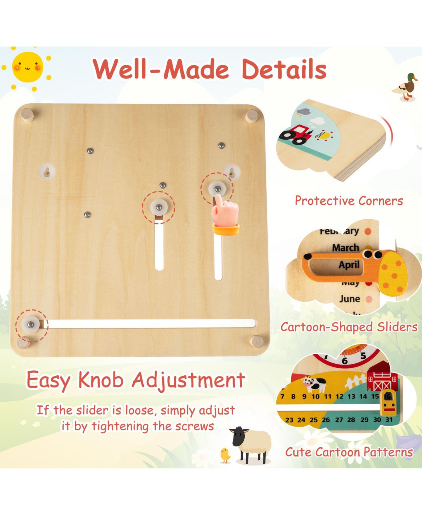 Детская игрушка Mecale Montessori Wooden Seasons Learning Clock, Ages 3+, цвет: Коричневый — фото 7