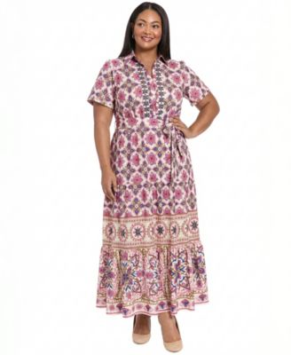 Plus Size Placement Print Short-Sleeve Dress