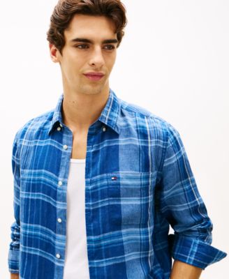 Men's Linen Summer Madras Plaid Shirt