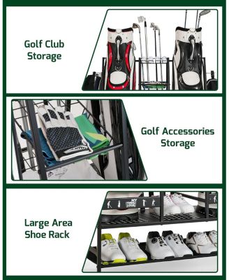 2 Golf Bag Storage Organizer, Golf Bag Stand and Other Golfing Equipment Rack for Garage, Extra Storage Rack Design for Golf Clubs