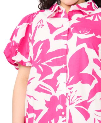 Plus Size Printed Collared Neck Dress