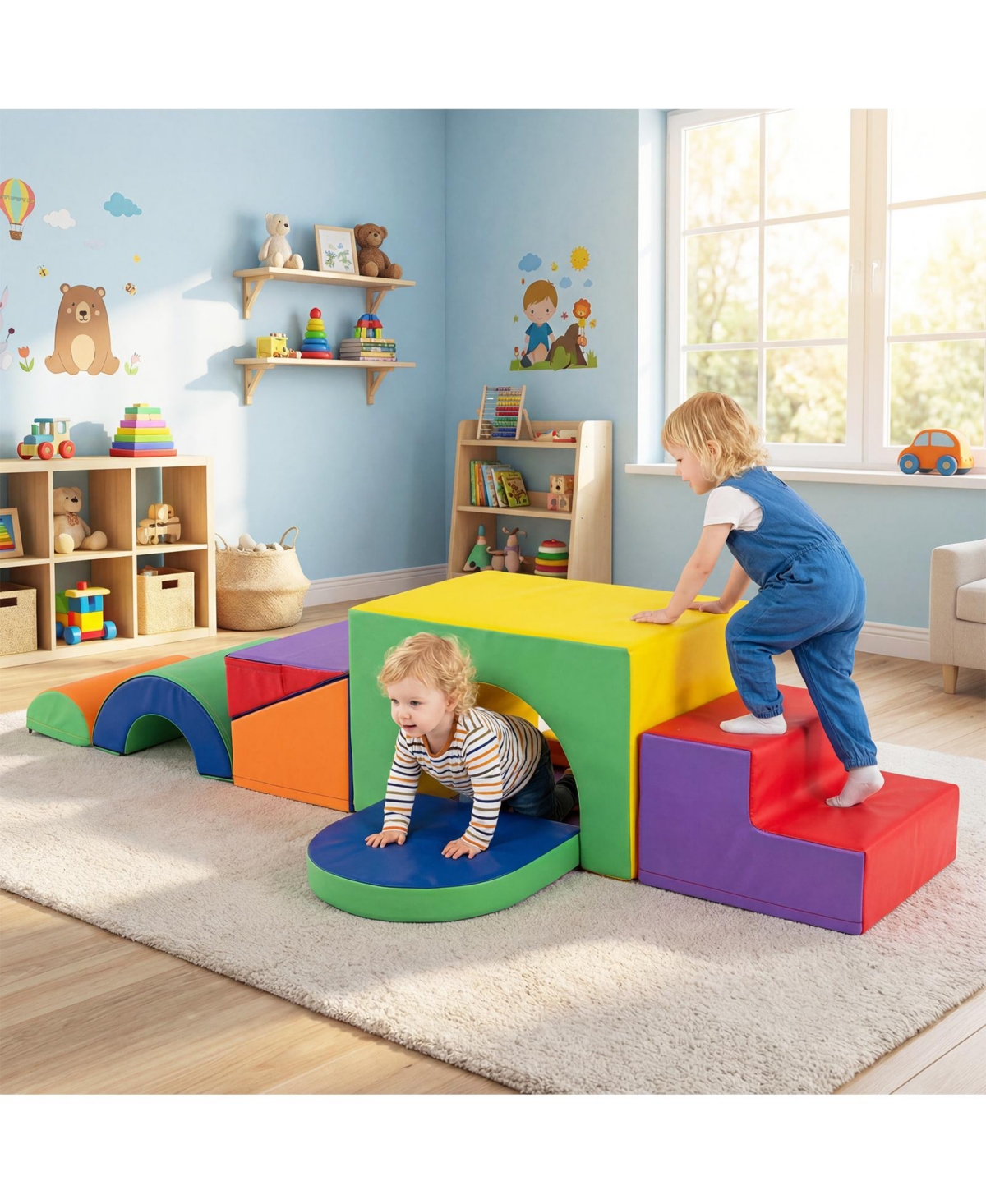 Mecale 7-Piece Pu Leather Toddler Climbing Blocks Set, Soft Foam for Safe Indoor Activity and Motor Skills