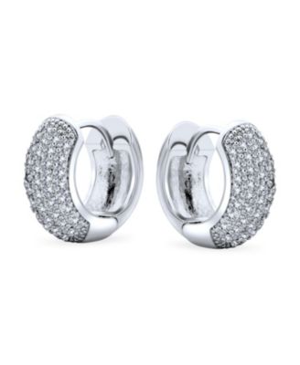 Cubic Zirconia Pave CZ 5 Row Huggie Mini Hoop Earrings Hinge Style Silver Plated
