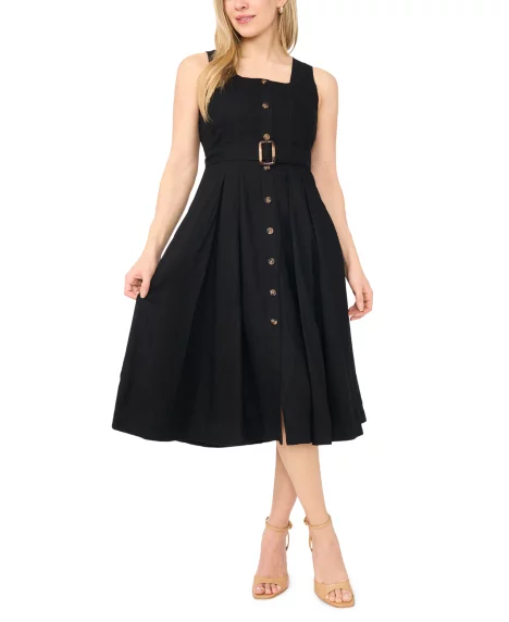 Petite Sleeveless Square Neck Midi Dress - Rich Black
