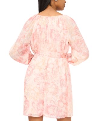 Petite Printed Long-Sleeve Round Neck Dress