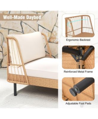 Patio Rattan Daybed Loveseat with Comfortable Seat and Back Cushions