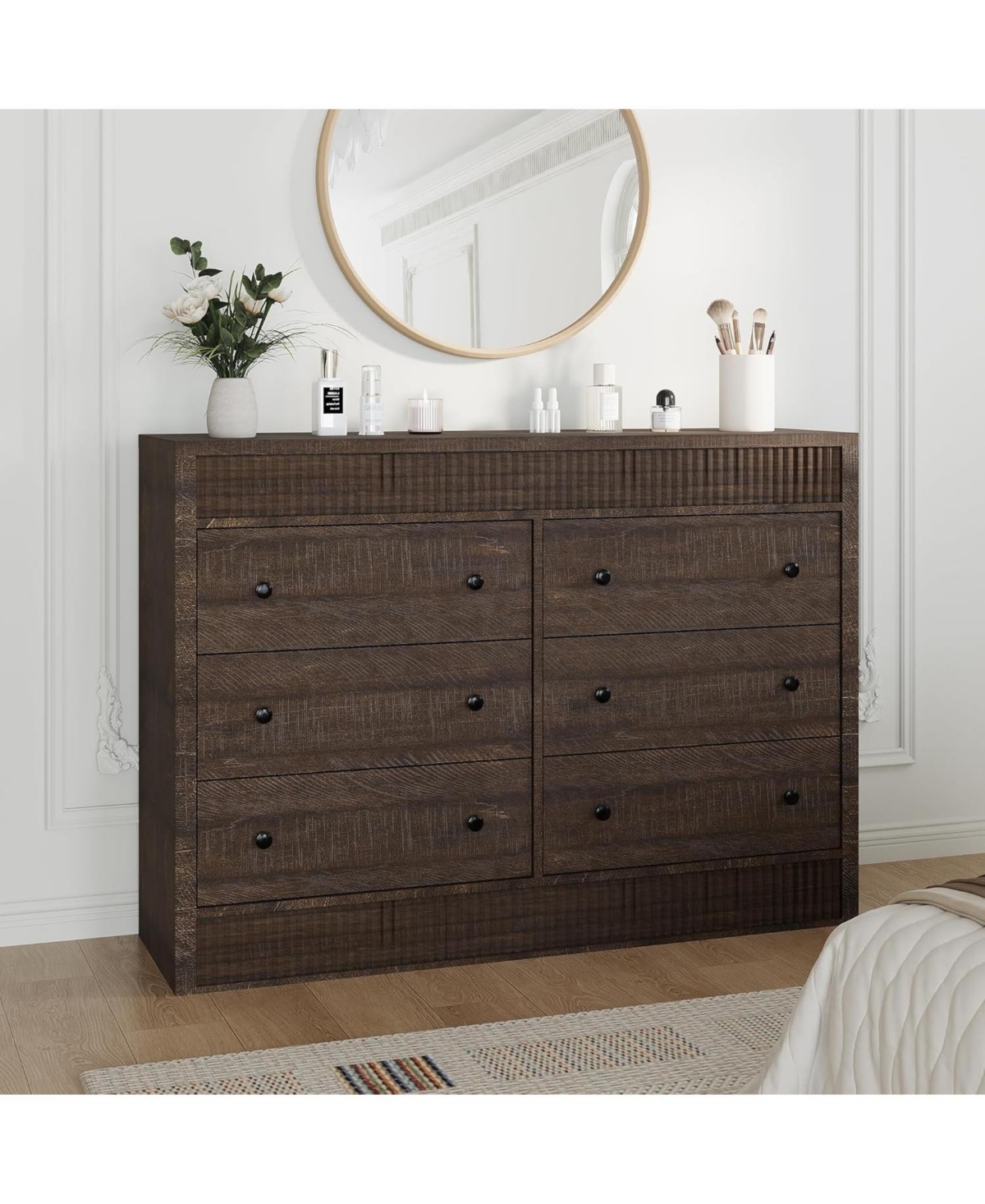 gaomon 6 Drawer Dresser for Bedroom, Wooden Fluted Chest of Drawers, Modern Oak Storage Organizer for Living Room, Hallway, Entryway