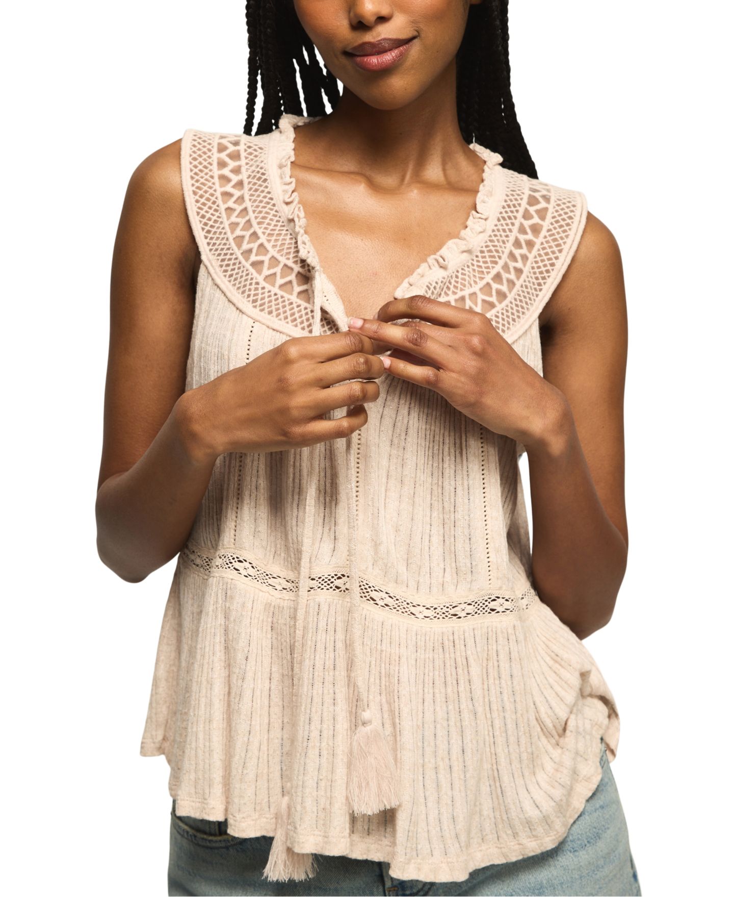 Женский топ Lucky Brand Peplum Lace Trimmed Sleeveless, цвет: Morganite — фото 4