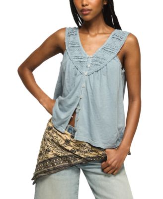 Women's Lace Yoke V-Neck Top
