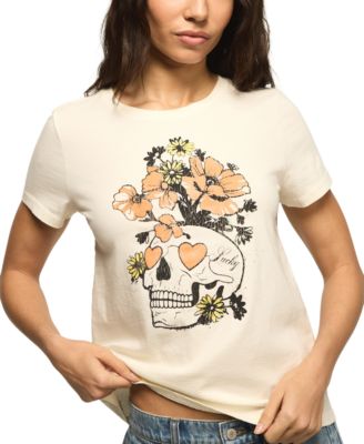 Women's Floral Skull Printed Classic Fit Crew Neck T-Shirt