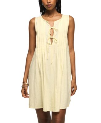 Women's Pleated Tie Neck Mini Dress