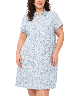 Plus Size Collared Neck Zip-Front Short Dress