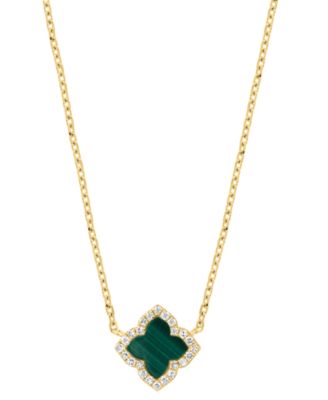 Diamond (1/20 ct. t.w.) and Malachite (6.5 mm) Pendant Necklace in 14k Yellow Gold