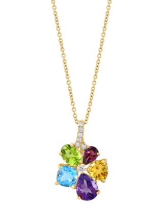 Multi-Gemstone (3-5/8 ct. t.w.) and Diamond (1/10 ct. t.w.) Pendant Necklace in 14k Yellow Gold