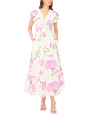 Women's V-Neck Tie Waist Maxi Dress