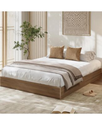 Wood Platform Bed with Fluted Design, Low Profile BedFrame, Minimalist Bed Base with Noise-Free, Easy Assembly, No Box Spring