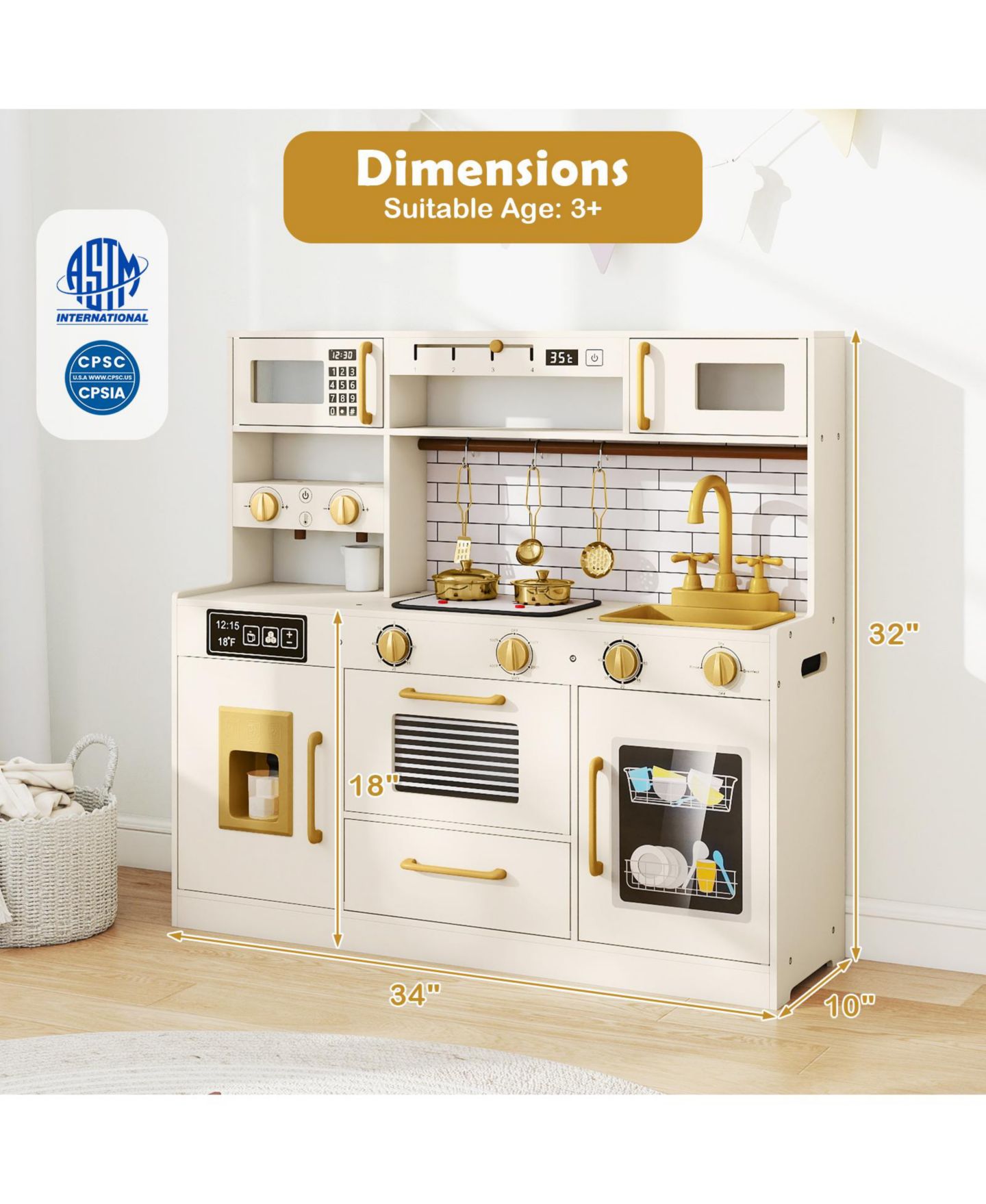 Детский игровой набор Mecale Kitchen Playset with Light and Sound Effects, 10-Piece, Ages 3+, цвет: Белый — фото 4