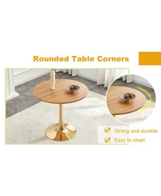 31.5" Faux-Wood Thickened-Top Metal-Pedestal Round Dining Table