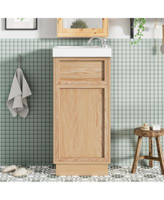 15.75" Bathroom Vanity with Resin Sink, MDF Cabinet, Adjustable Shelf and Push to Open Reversible Door