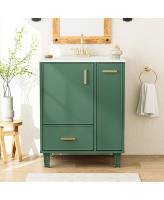 24" Bathroom Vanity with Ceramic Sink, Deep Drawer & Pull-Out Basket