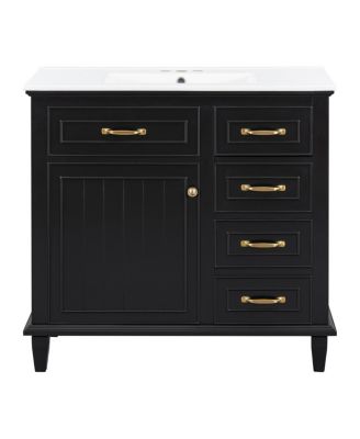 36" Bathroom Vanity with Ceramic Sink, Flip Drawers and Adjustable Shelf