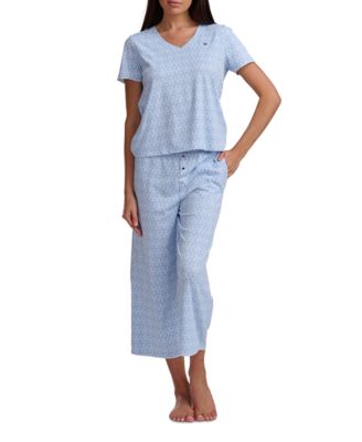 Women's 2-Piece Short-Sleeve T-Shirt & Wide-Leg Cropped Pants Pajama Set
