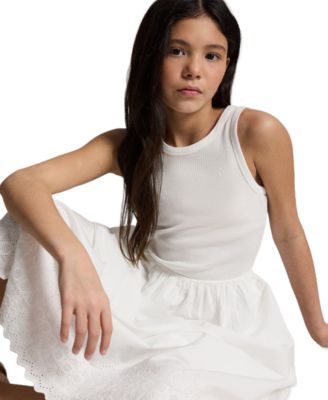 Girls' 7-16 Eyelet-Skirt Ribbed Cotton Maxi Dress