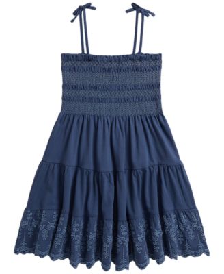 Girls' 2T-6X Smocked Eyelet Cotton Jersey Dress