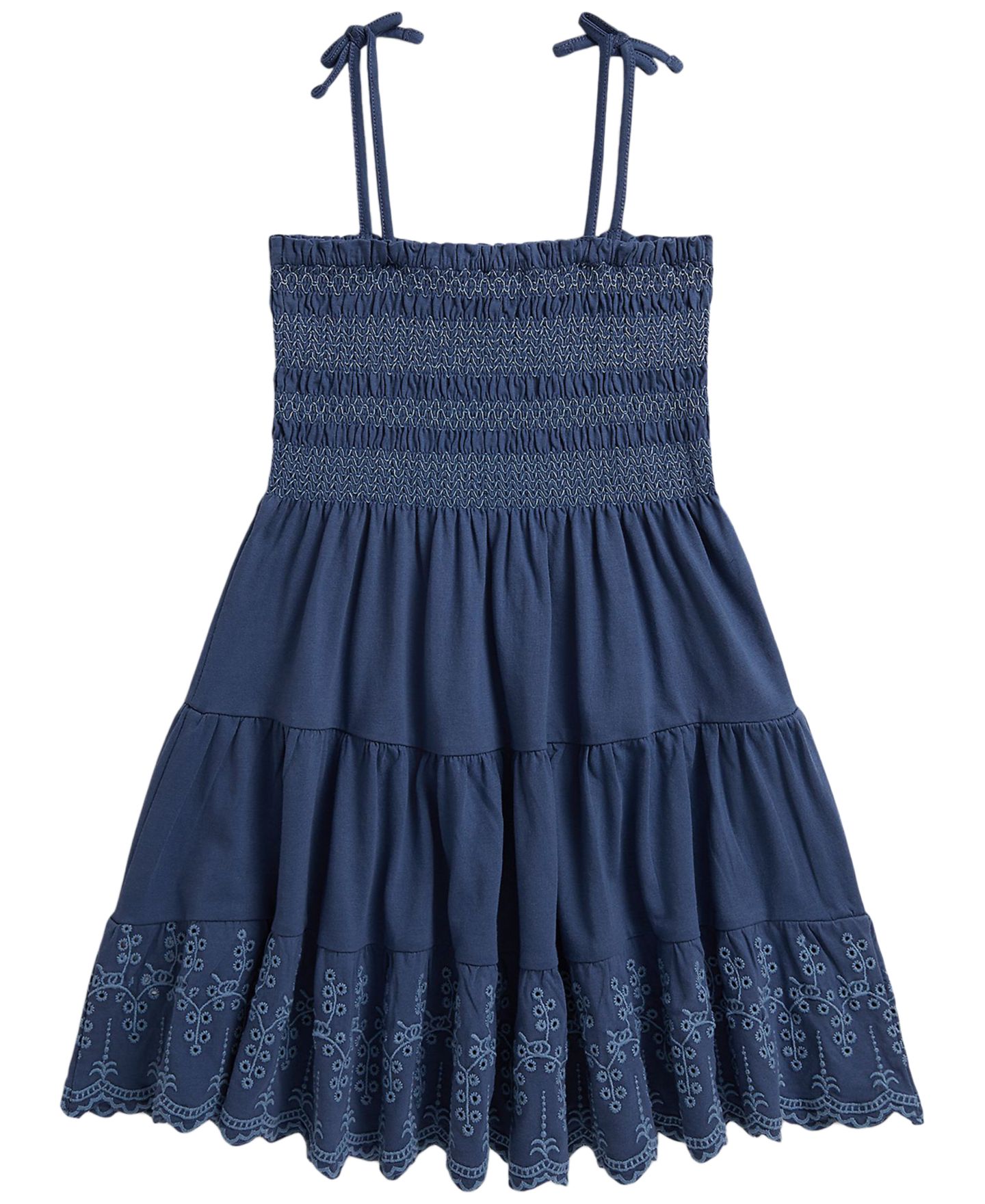 Платье Polo Ralph Lauren Smocked Eyelet Cotton Jersey Dress для девочек, цвет: Земляной синий — фото 6