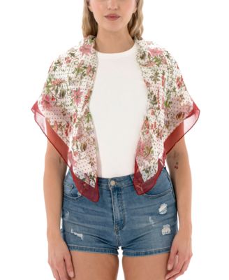 Satin Floral Polka Dot Square Scarf