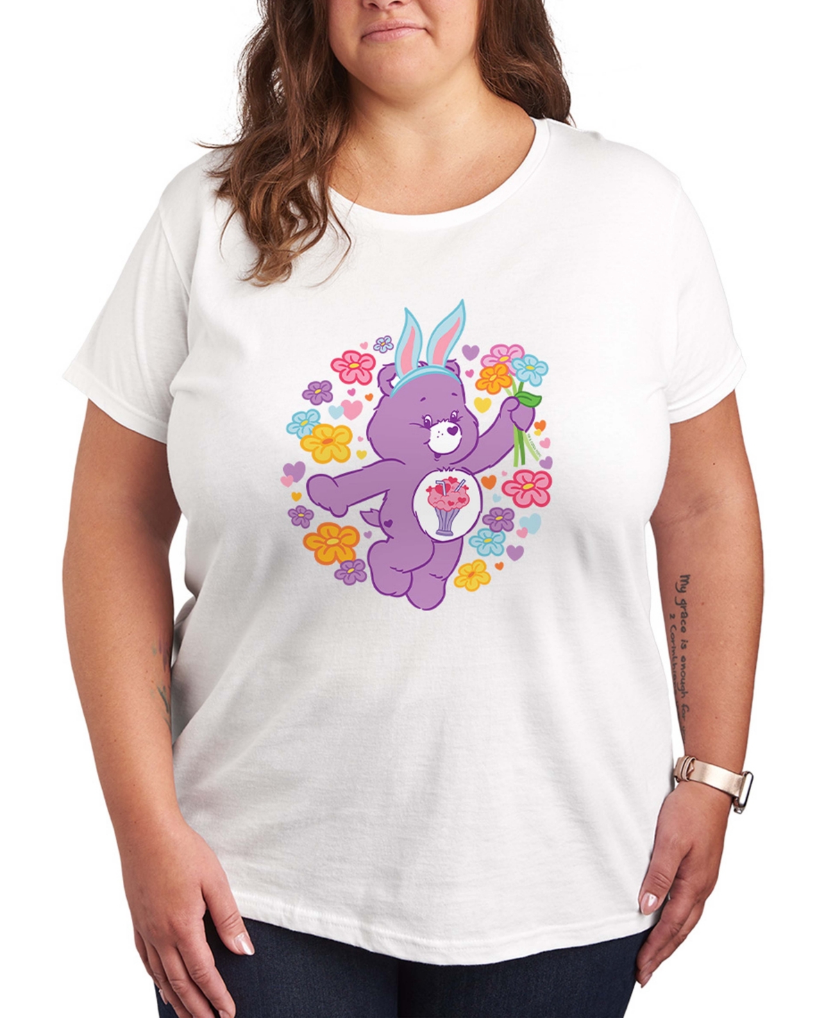 Hybrid Apparel Plus Size Care Bears Bunny Bear Short-Sleeve Graphic T-Shirt - White