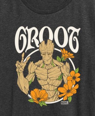 Plus Size Guardians Of The Galaxy Groot Peace Flowers Short-Sleeve Graphic T-Shirt