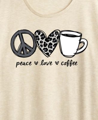 Plus Size Instant Message Peace Love Coffee Snow Leopard Short-Sleeve Graphic T-Shirt