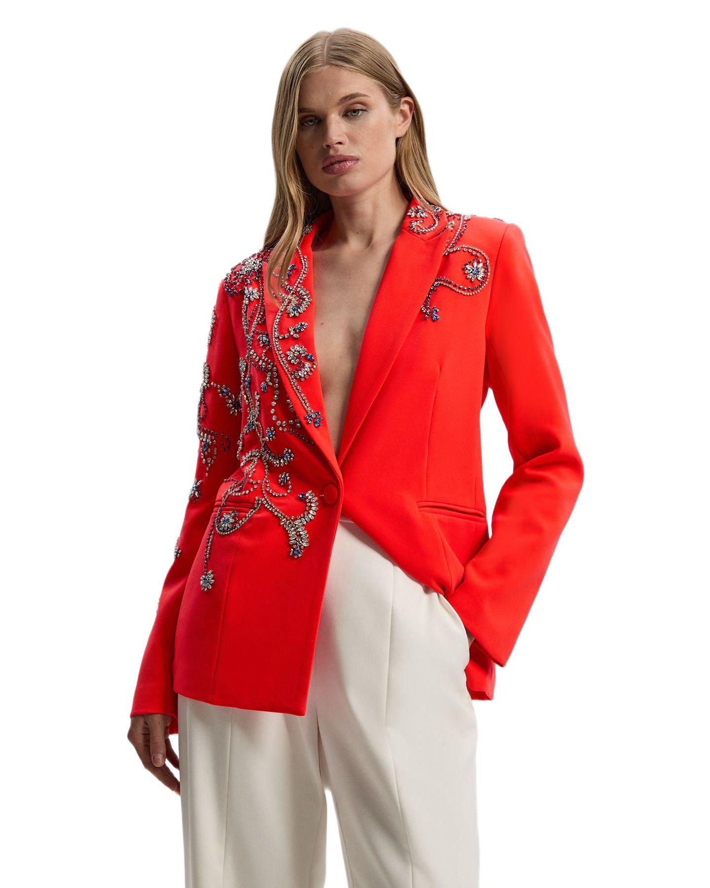 Женский пиджак Karen Millen Embellished Single Breasted Blazer, цвет: Красный — фото 1