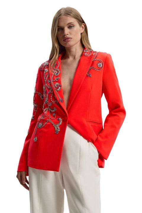 Женский пиджак Karen Millen Embellished Single Breasted Blazer, цвет: Красный