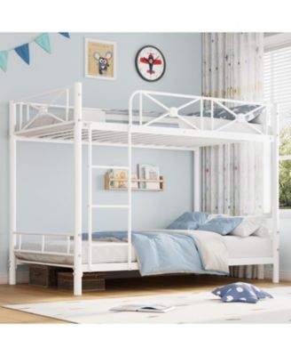 Metal Bunk Bed Twin Over Twin, Industrial Bunkbeds Heavy Duty Bed with Safety Guard Rails Space-Saving Design, Steel Bed for School, Bedroom
