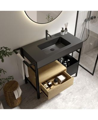 36'' Industrial Bathroom Vanity with Artificial Stone Sink, Modern Freestanding Bathroom Vanity without Faucet