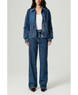 Women's Zip Accent Straight-Leg Denim Pants